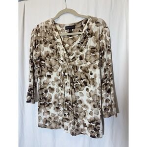 Dana Buchman Women's Brown‎ Floral Print Long Sleeve V Neck Top Size Med AA17